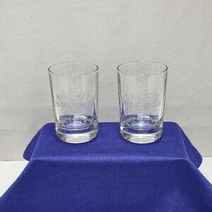 Bulleit Bourbon Frontier Whiskey Embossed Glasses (2) Heavy Base Barware 1990s
